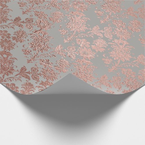Gray Metal Pink Rose Gold Powder Faux Blush Floral Wrapping Paper