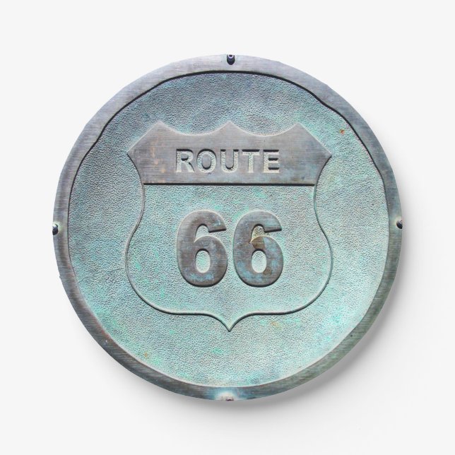 Gray Metal Route 66 Plaque, Souvenir Paper Plates (Front)