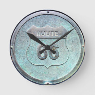 Gray Metal Route 66 Plaque, Souvenir Round Clock