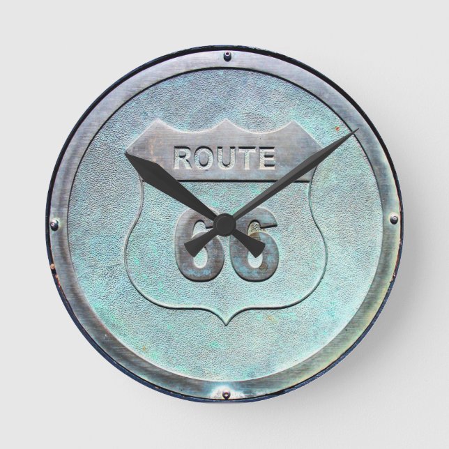 Gray Metal Route 66 Plaque, Souvenir Round Clock (Front)