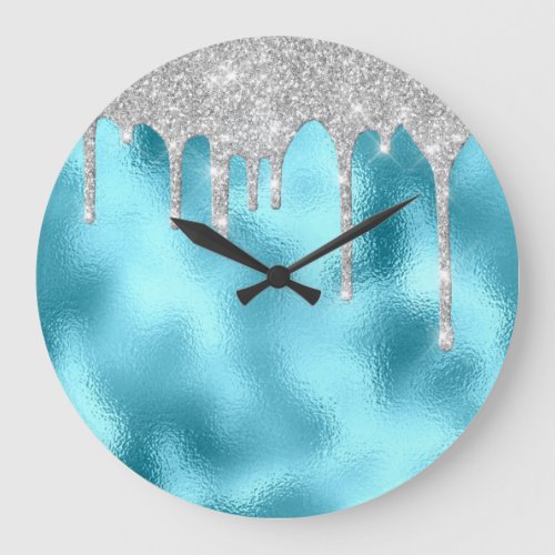 Gray Metal Spark Glitter Drip Ocean Glitter Large Clock