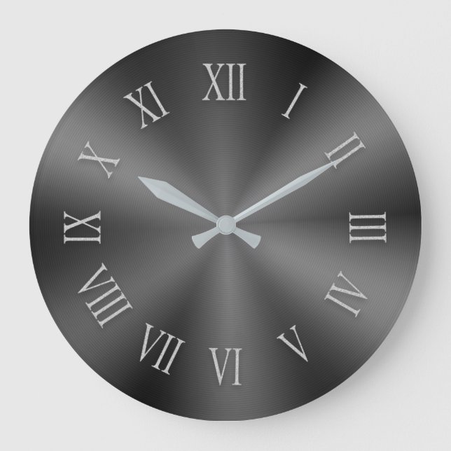 Gray Metallic Clock with Patterned Roman Numbers (Front)