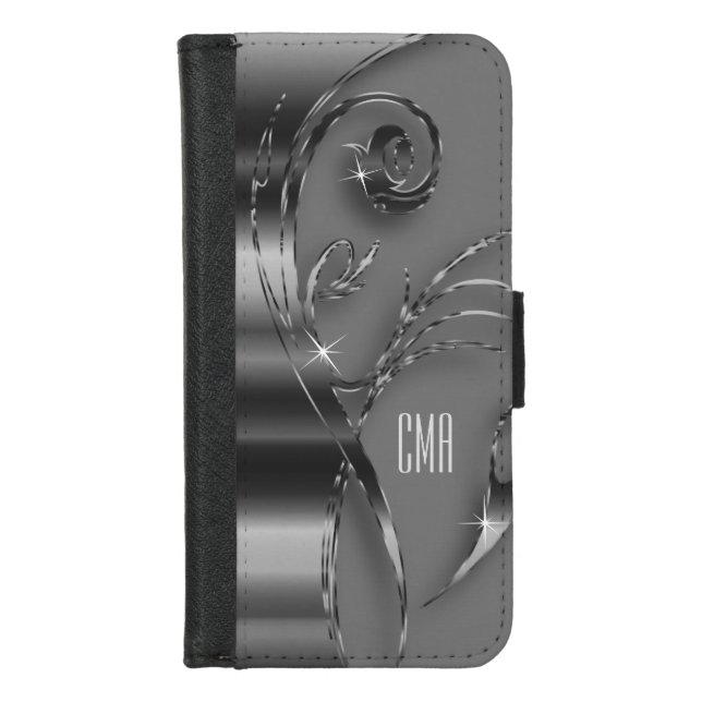 Gray Metallic Design | Monogram iPhone Wallet Case (Front)