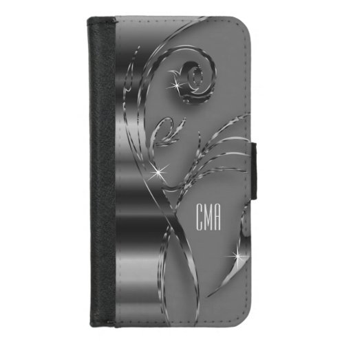 Gray Metallic Design  Monogram iPhone 87 Wallet Case