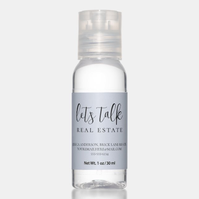 Gray Metallic Foil Real Estate Open House Hand Sanitizer (Front)