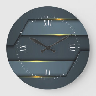 Gray Metallic Geometric Design Large Clock