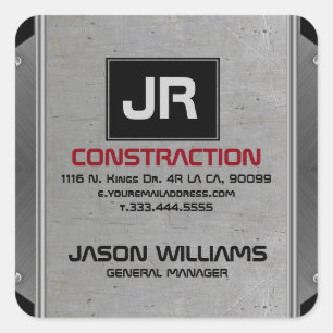 Gray Metallic Grungy Texture Black Accent Square Sticker