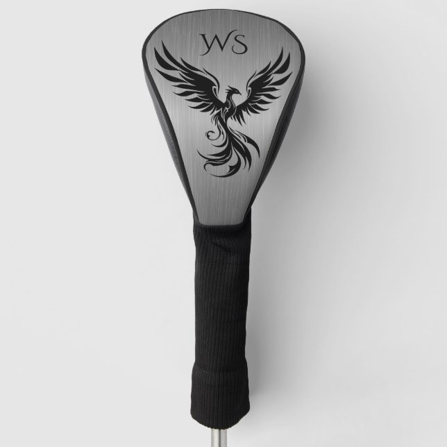 Gray Metallic Rising Phoenix Monogram Initials Golf Head Cover (Front)