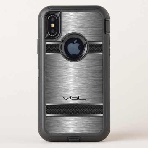 Gray Metallic Texture Geometric Stripes OtterBox Defender iPhone X Case