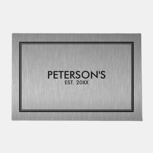 Gray Metallic Texture Print Black Frame Doormat