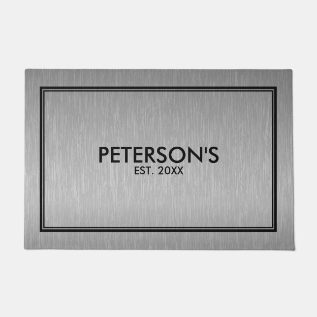 Gray Metallic Texture Print Black Frame Doormat (Front)