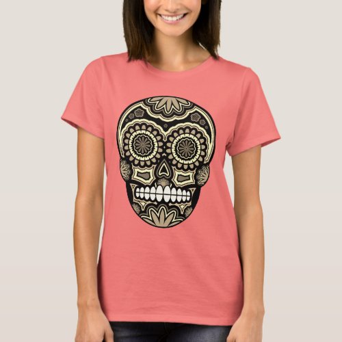 Gray Mexican Sugar Skull Day Of The Dead T_Shirt
