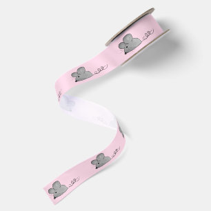 Gray Mice on Pink Satin Ribbon