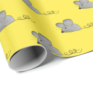 gray mice on yellow wrapping paper