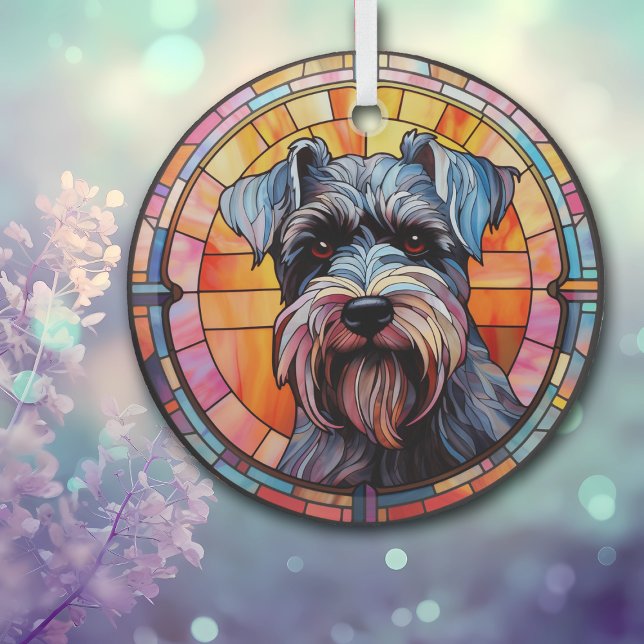 Gray Miniature Schnauzer Dog Stained Glass Ornament (Creator Uploaded)
