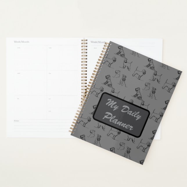 Gray Miniature Schnauzer Line Art 1 Planner (Display)