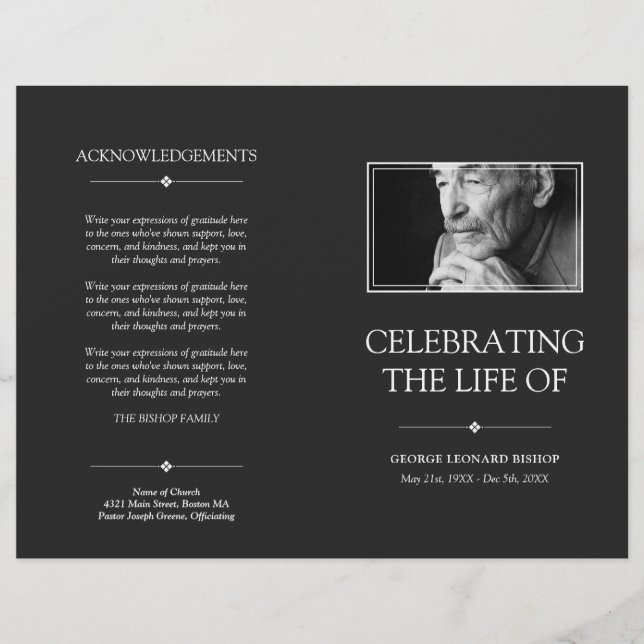 Gray Minimal Celebration of Life Funeral Program (Front)