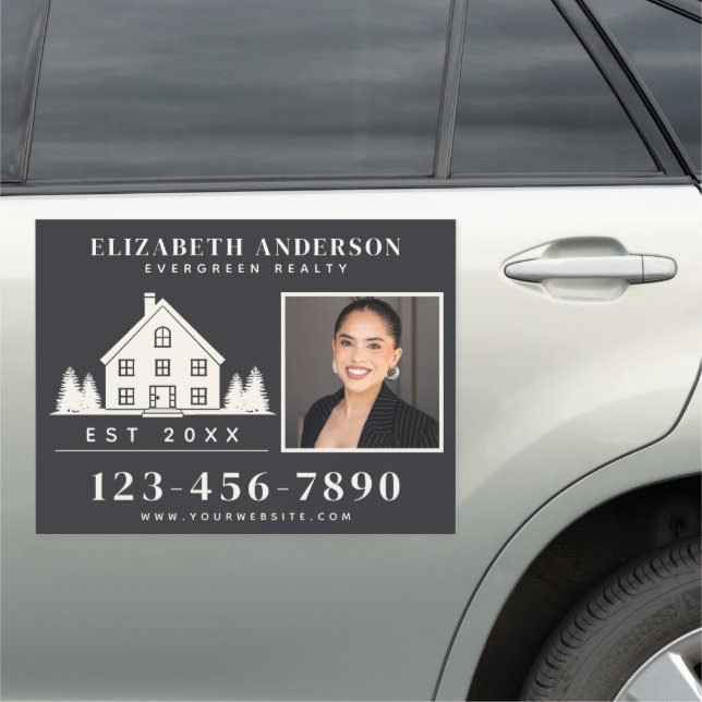 Gray Minimal Rustic Real Estate Agent House Photo Car Magnet (In Situ)