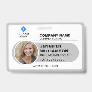 Gray Minimalist Business Tag QR Employee Photo ID Badge