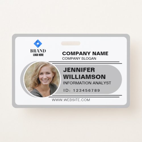 Gray Minimalist Business Tag QR Employee Photo ID Badge