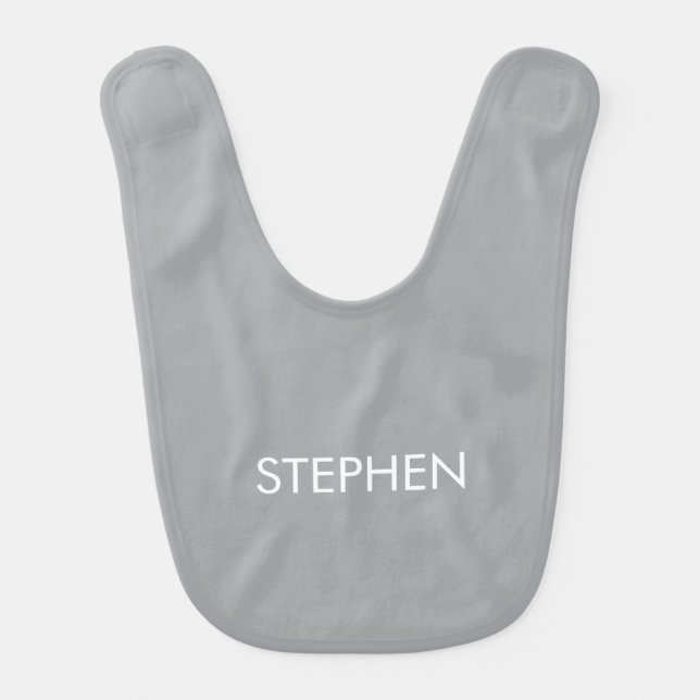 Gray minimalist custom name  baby bib (Front)