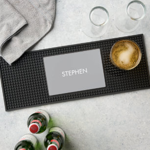 Gray minimalist custom name  bar mat 