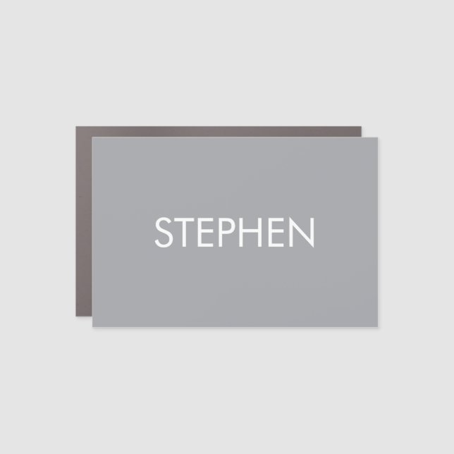 Gray minimalist custom name  car magnet (Front)