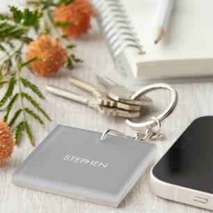 Gray minimalist custom name keychain