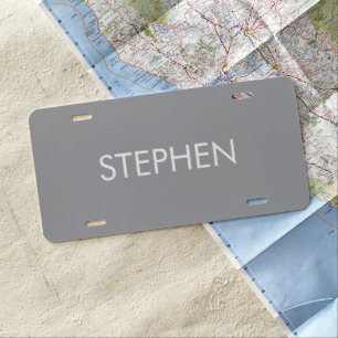 Gray minimalist custom name  license plate