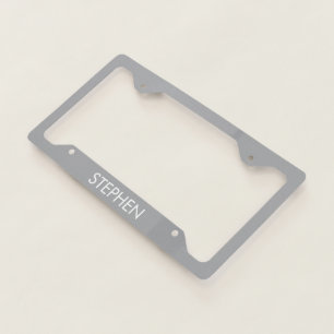 Gray minimalist custom name license plate frame