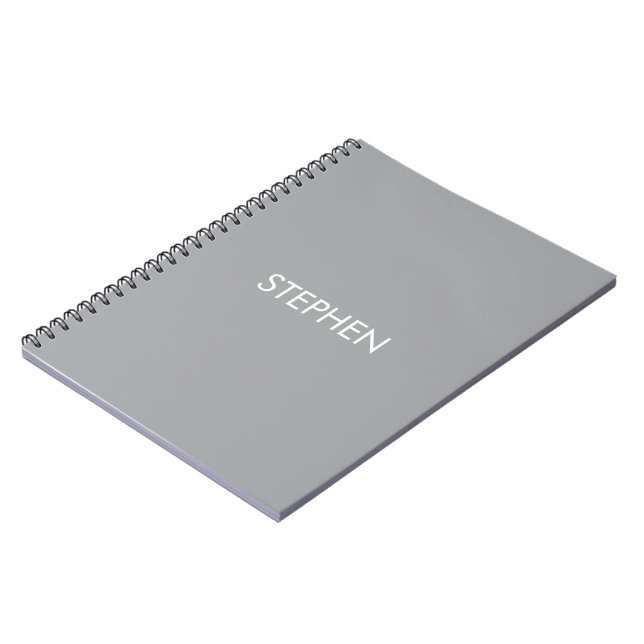 Gray minimalist custom name  notebook (Left Side)