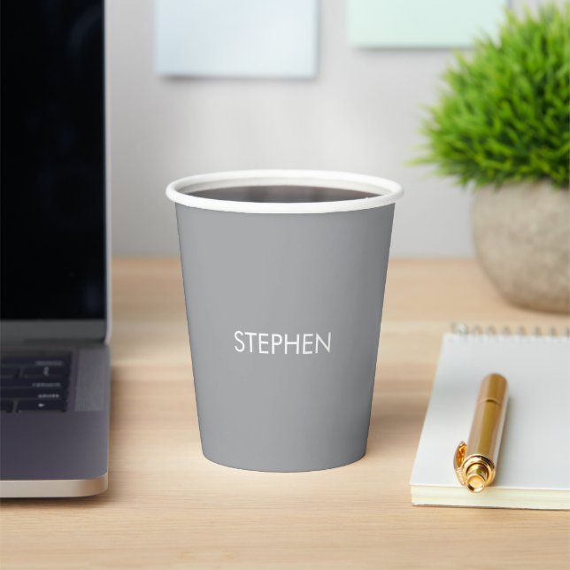Gray minimalist custom name  paper cups (Insitu)