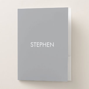 Gray minimalist custom name pocket folder