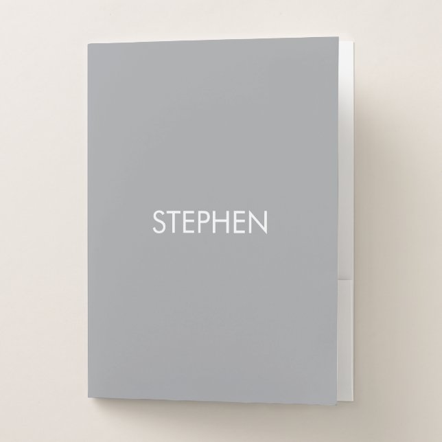 Gray minimalist custom name  pocket folder (Front)