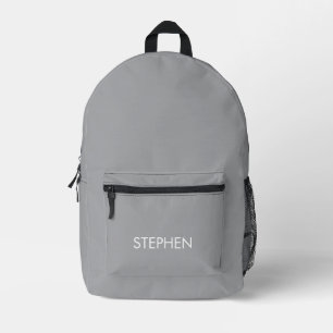 Gray minimalist custom name  printed backpack
