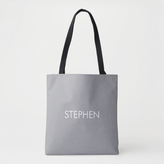 Gray minimalist custom name  tote bag (Front)