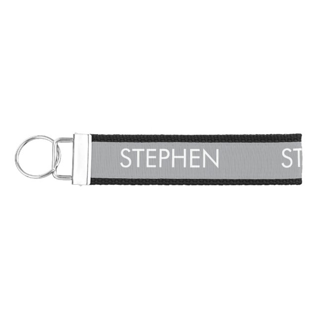 Gray minimalist custom name  wrist keychain (Keys on Left)