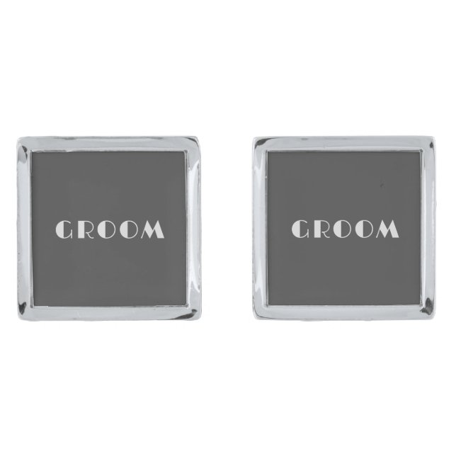 Gray Minimalist GROOM Wedding Cufflinks (Front)
