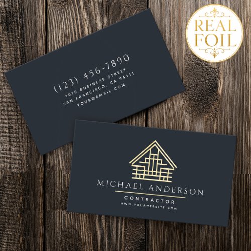 Gray Minimalist Home Building Construction Luxe Foil Business Cards