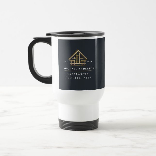 Gray Minimalist Home Building Construction Travel Mug (Left)