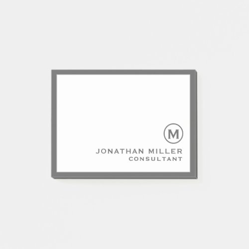 Gray Minimalist Monogram Personalized Post_it Notes