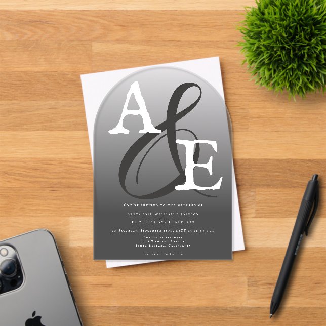 Gray Minimalist Monogram Wedding Acrylic Invitations (Insitu (Invitation Card))