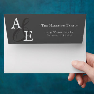 Gray Minimalist Monogram Wedding Envelope