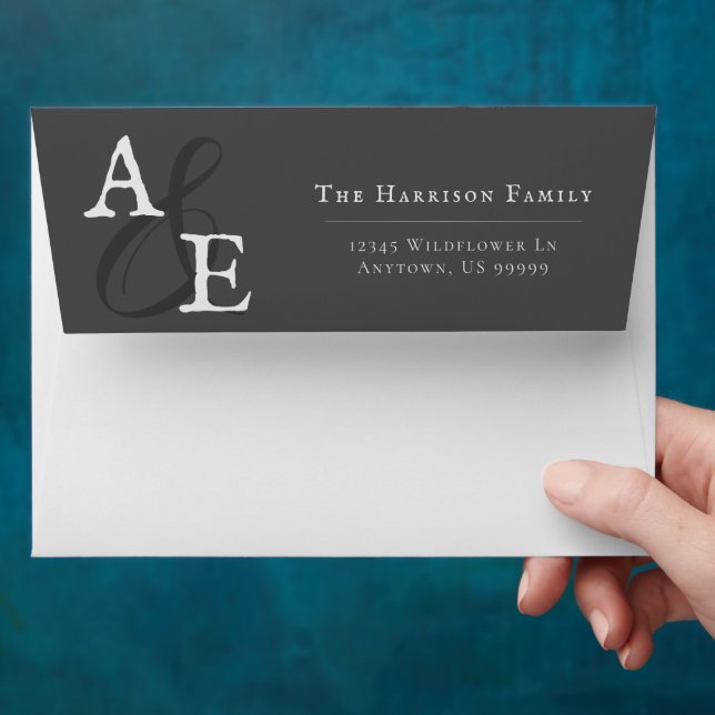 Gray Minimalist Monogram Wedding Envelope (Hand)