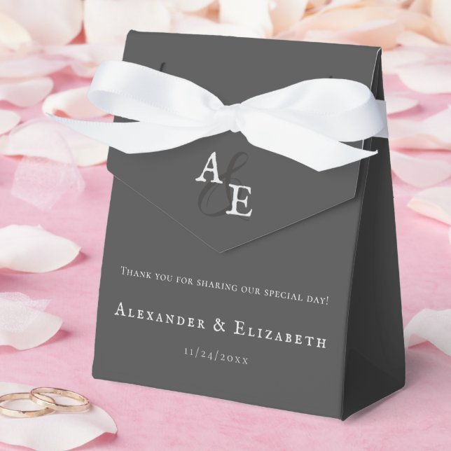 Gray Minimalist Monogram Wedding Favor Boxes (Wedding)