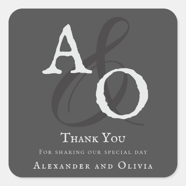 Gray Minimalist Monogram Wedding Square Sticker (Front)