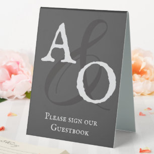 Gray Minimalist Monogram Wedding Table Tent