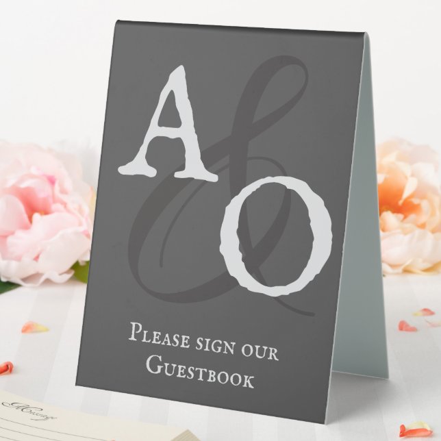 Gray Minimalist Monogram Wedding Table Tent (In SItu (Wedding))