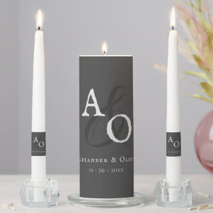 Gray Minimalist Monogram Wedding Unity Candle Set