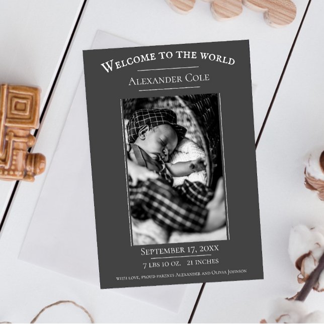Gray Minimalist Photo Birth Announcement (Gray Minimalist Photo Birth Announcement)